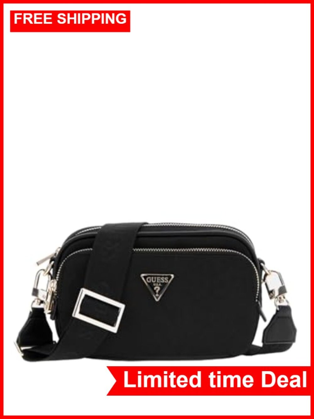 Recycled Nylon Camera Crossbody Bag Gold Hardware Zip